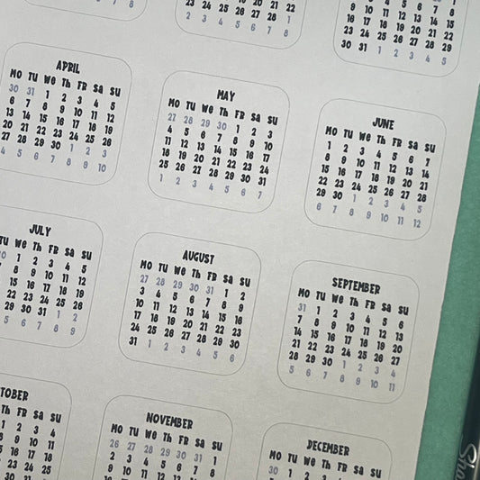 2026 - 1.25" Calendar Functional Sticker Sheet