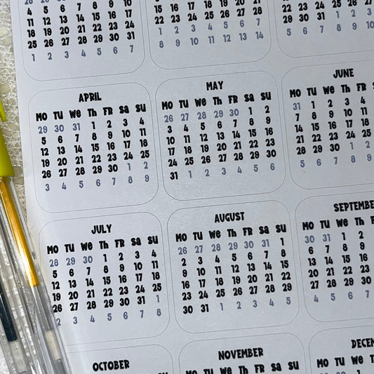 2027 - 1.5" Calendar Functional Sticker Sheet