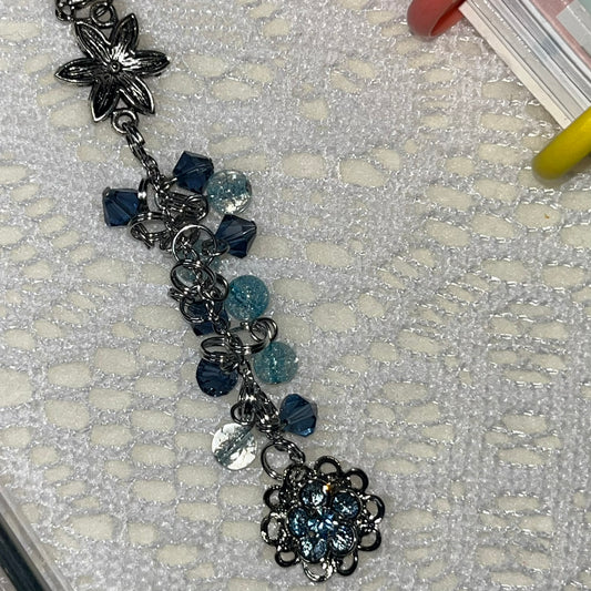 Blue Flower Crystal Pendant Planner Charm