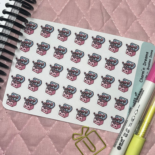 Beauty Makeup Brushes Icon Planner Stickers