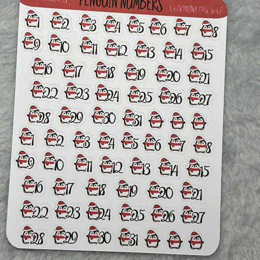 Tiny Winter Penguin Number Planner Sticker Sheet