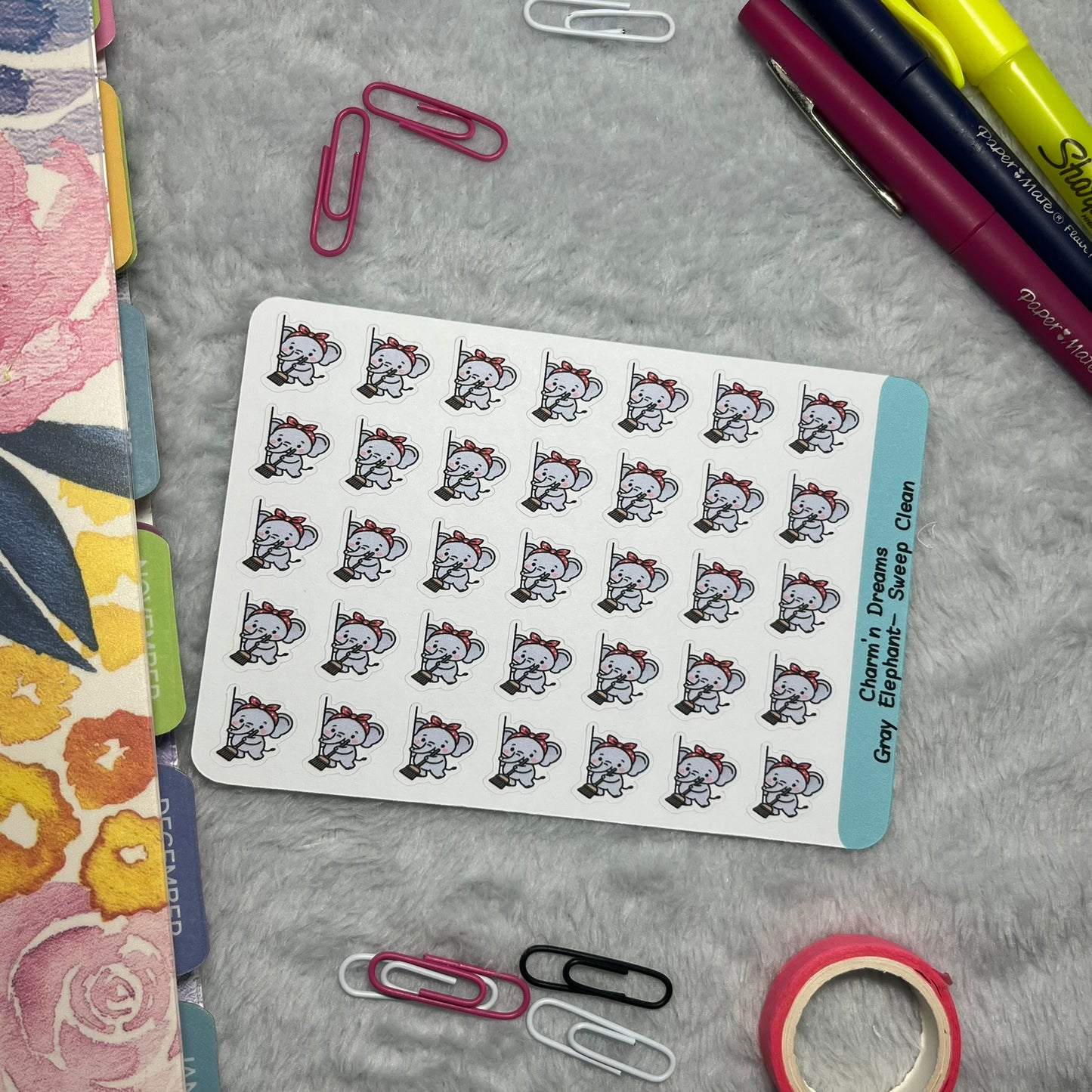Elephant Sweep Clean Icon Planner Stickers