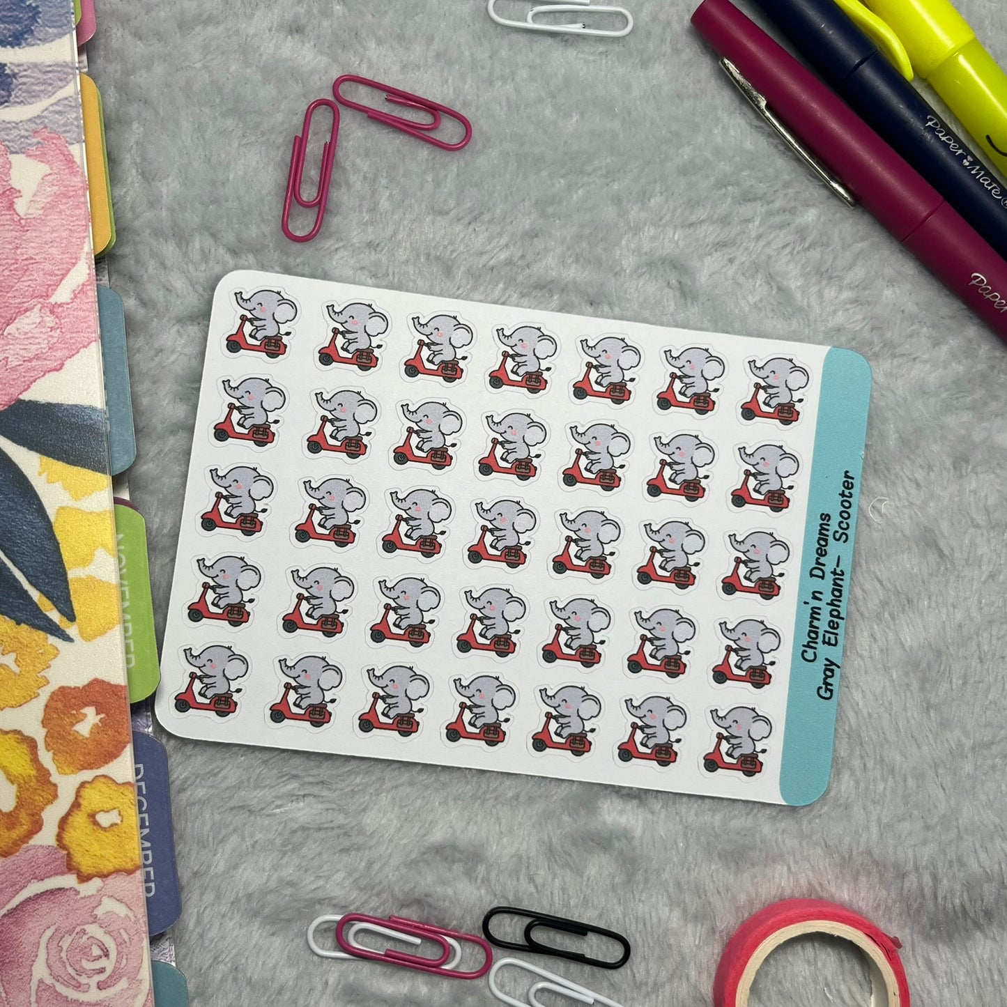 Elephant Scooter Icon Planner Stickers