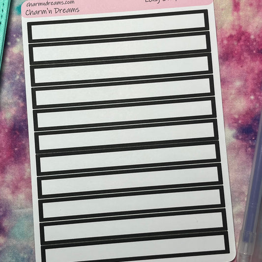 Black Long Strip Boxes Planner Stickers