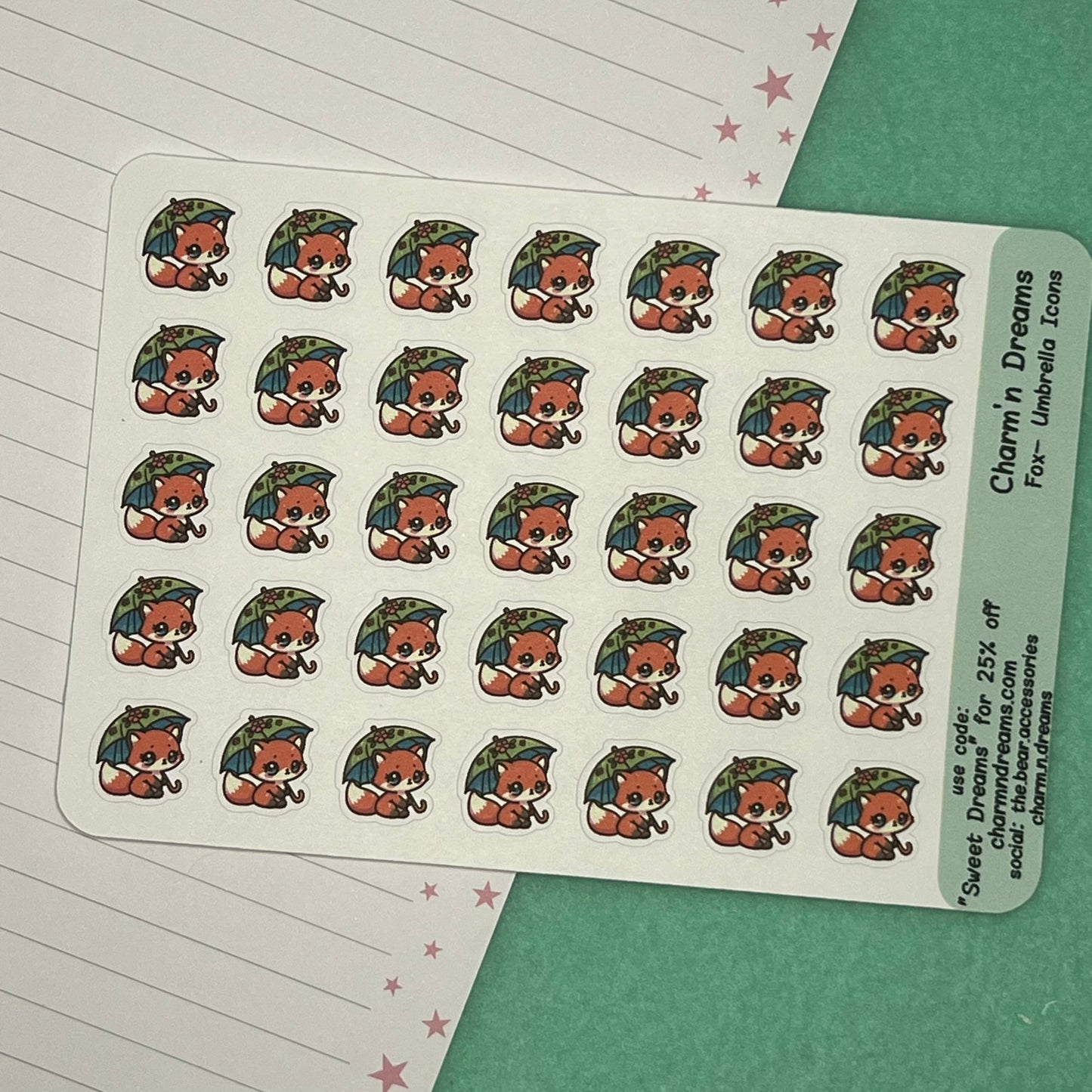 Fox Umbrella Icon Planner Stickers