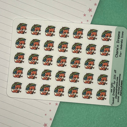 Fox Umbrella Icon Planner Stickers