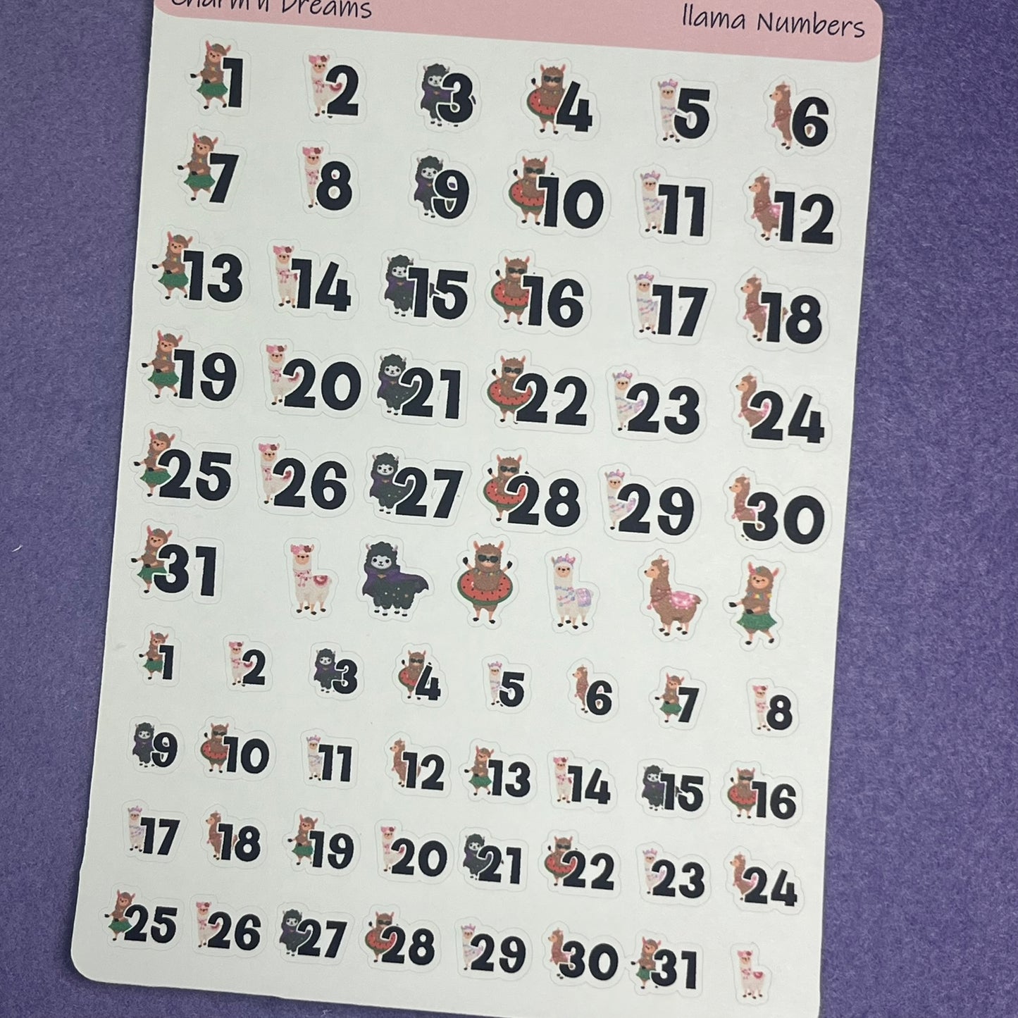 Llama Numbers Planner Sticker Sheet