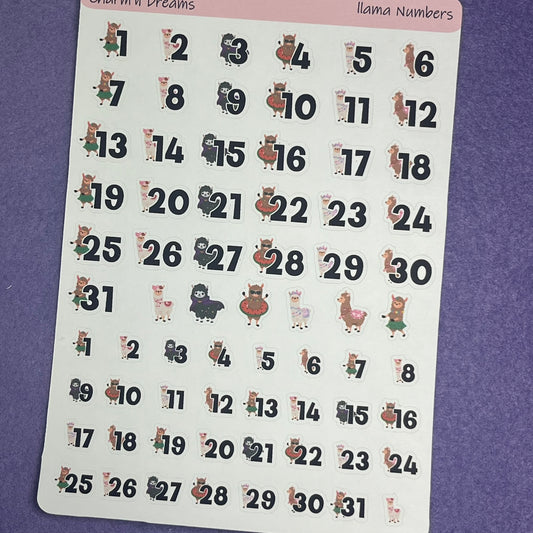 Llama Numbers Planner Sticker Sheet
