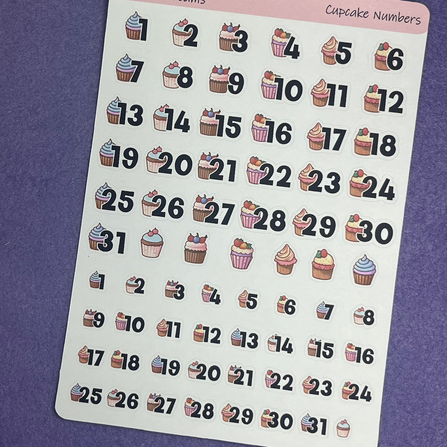 Cupcake Numbers Planner Sticker Sheet