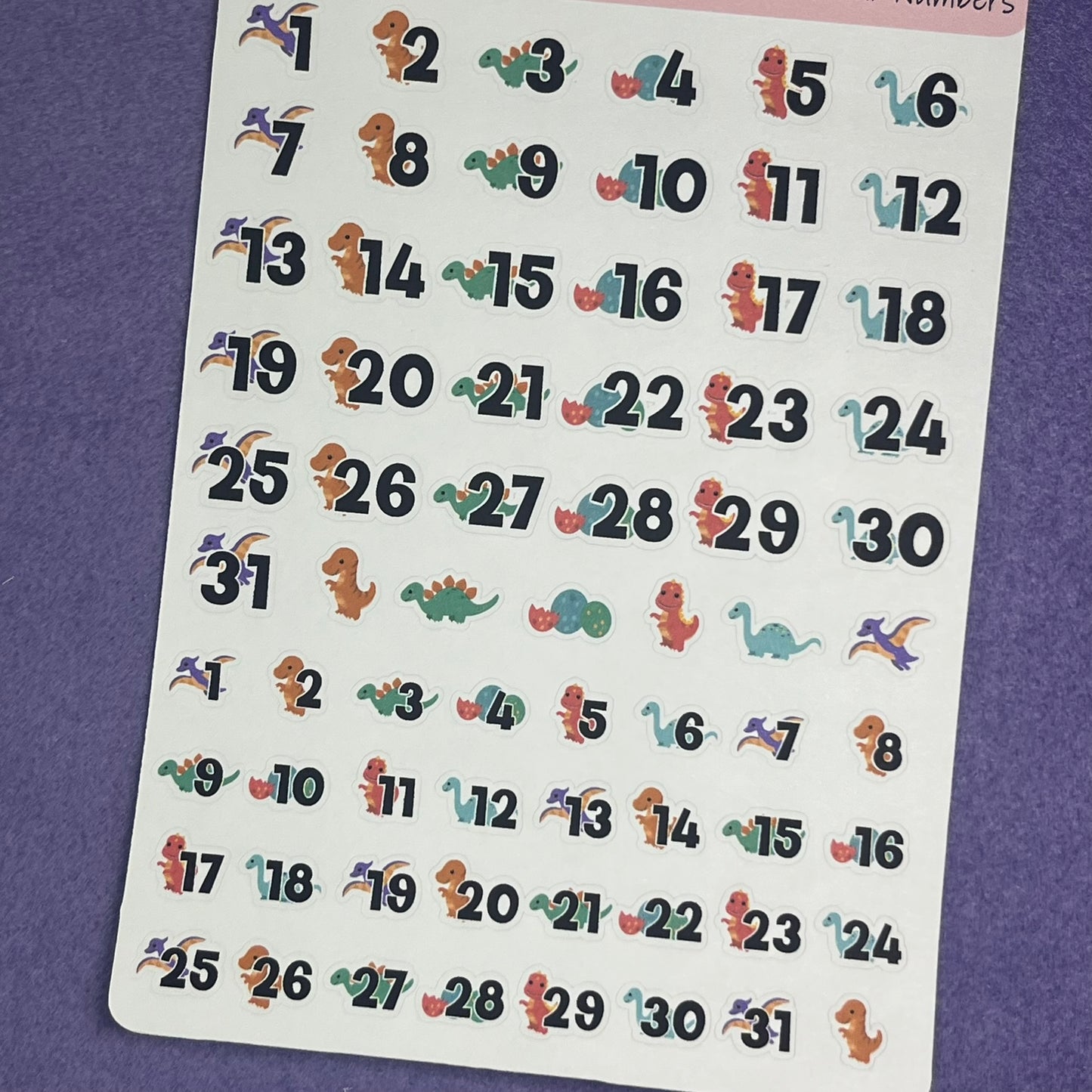 Dinosaur Numbers Planner Sticker Sheet