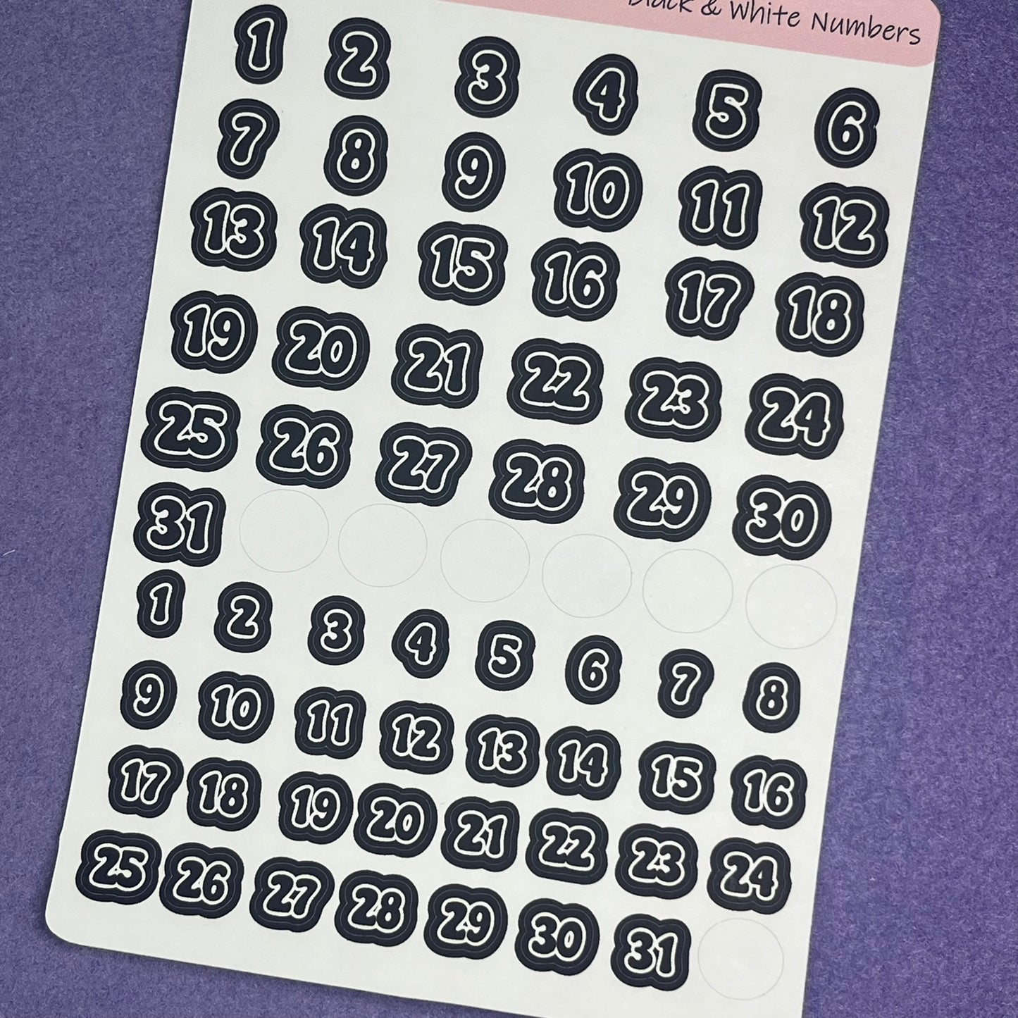 Black and White Numbers Planner Sticker Sheet