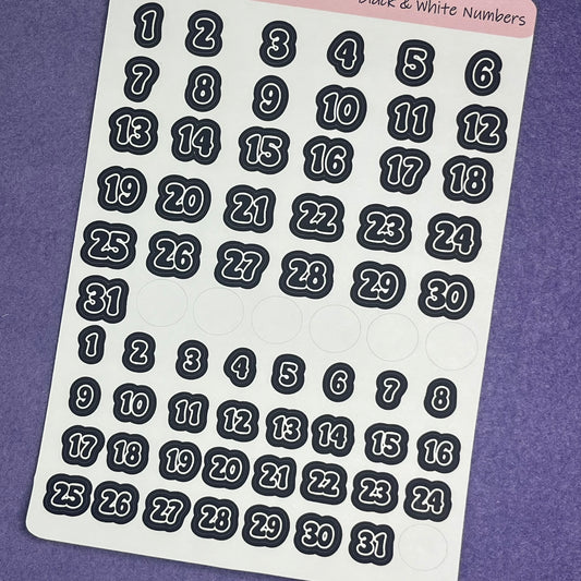 Black and White Numbers Planner Sticker Sheet