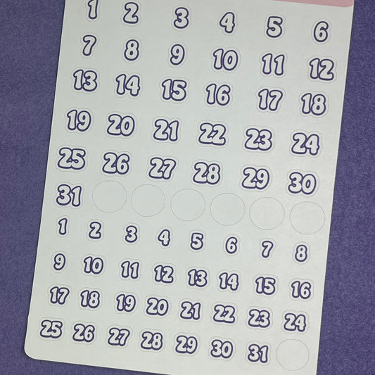 Purple Numbers Planner Sticker Sheet
