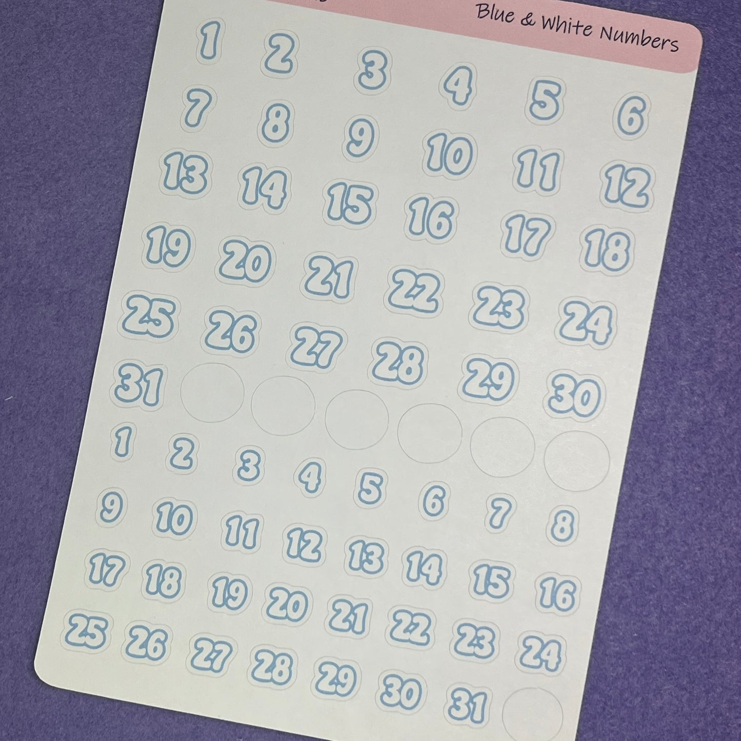 Blue Numbers Planner Sticker Sheet