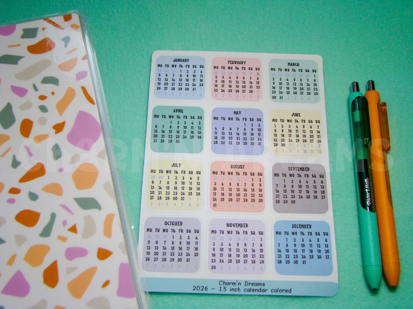 2026 - 1.5" Colorful Calendar Functional Sticker Sheet