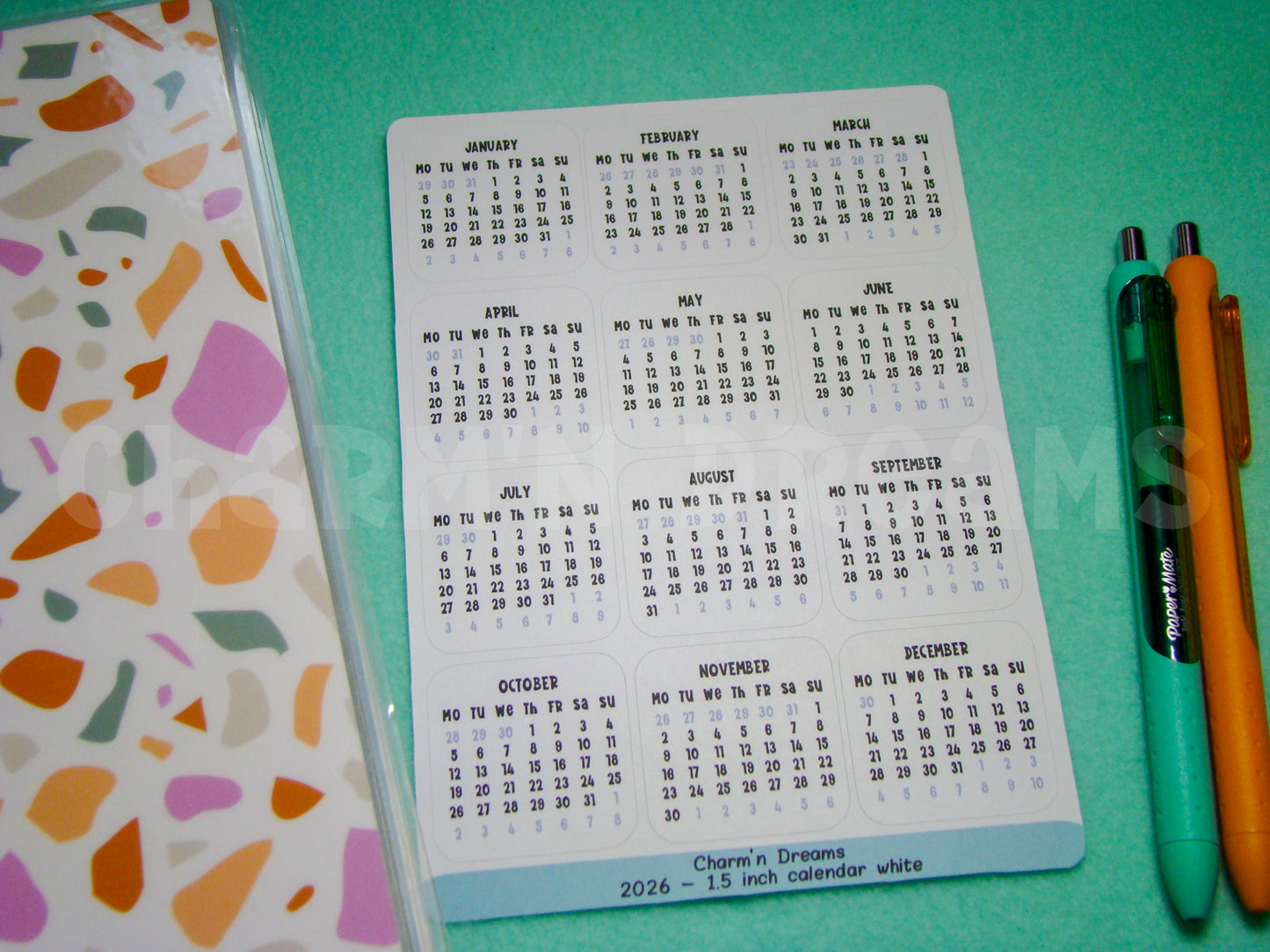 2026 - 1.5" Calendar Functional Sticker Sheet