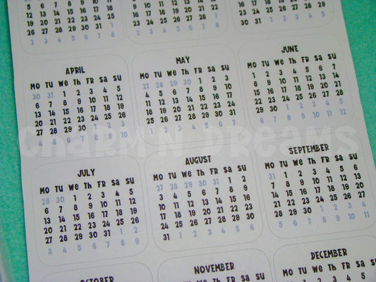 2026 - 1.5" Calendar Functional Sticker Sheet