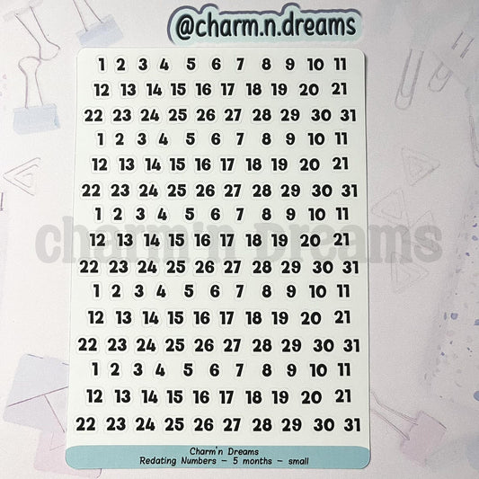 Small Redating Number Planner Stickers- Black and White Planner Stickers - Charm'n Dreams