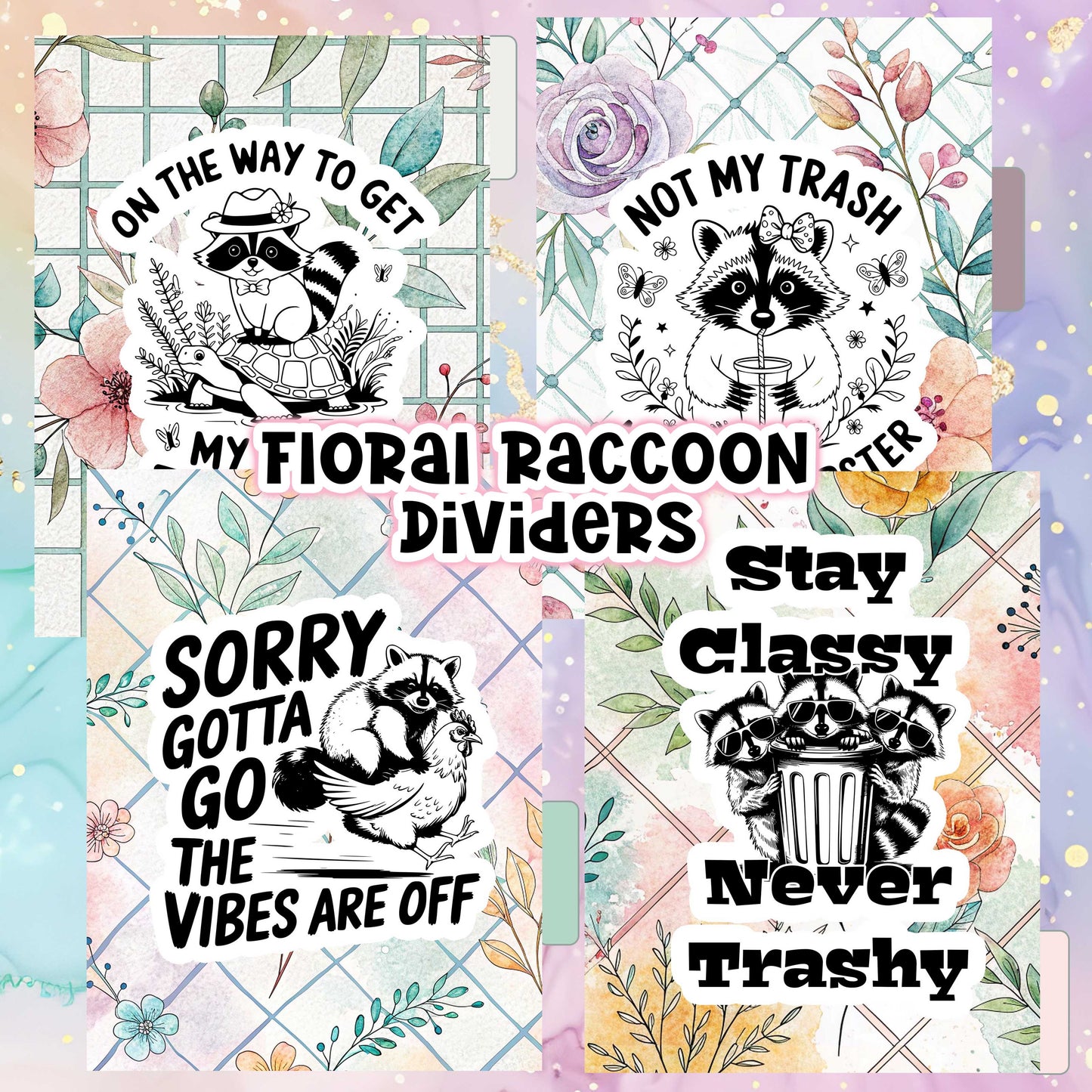 Floral raccoon Dividers - Multiple Sizes