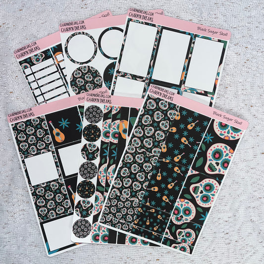 Black Sugar Skull Planner Sticker Kit