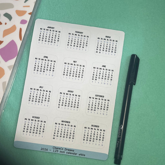 2026 - 1.25" Calendar Functional Sticker Sheet