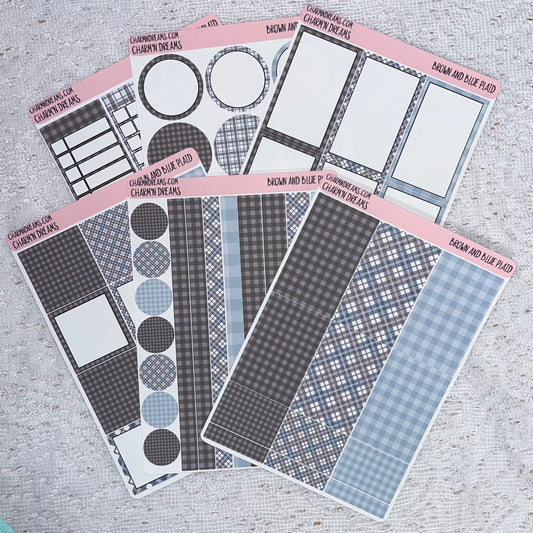 Brown and Blue Plaid Planner Sticker Kit