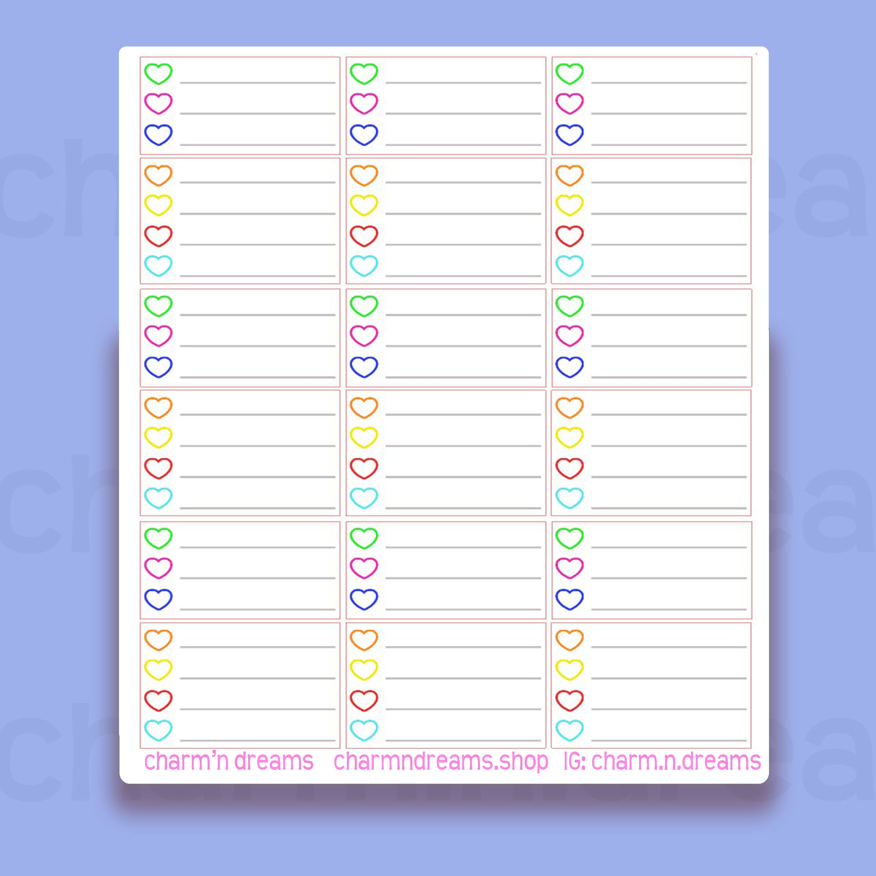 Rainbow Heart checkboxes Medium and Short sizedd Planner Stickers ...