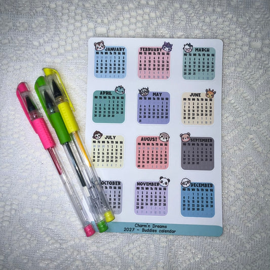 2027 - 1.25" Buddies Calendar Functional Sticker Sheet