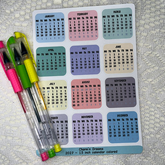 2027 - 1.5" Colorful Calendar Functional Sticker Sheet