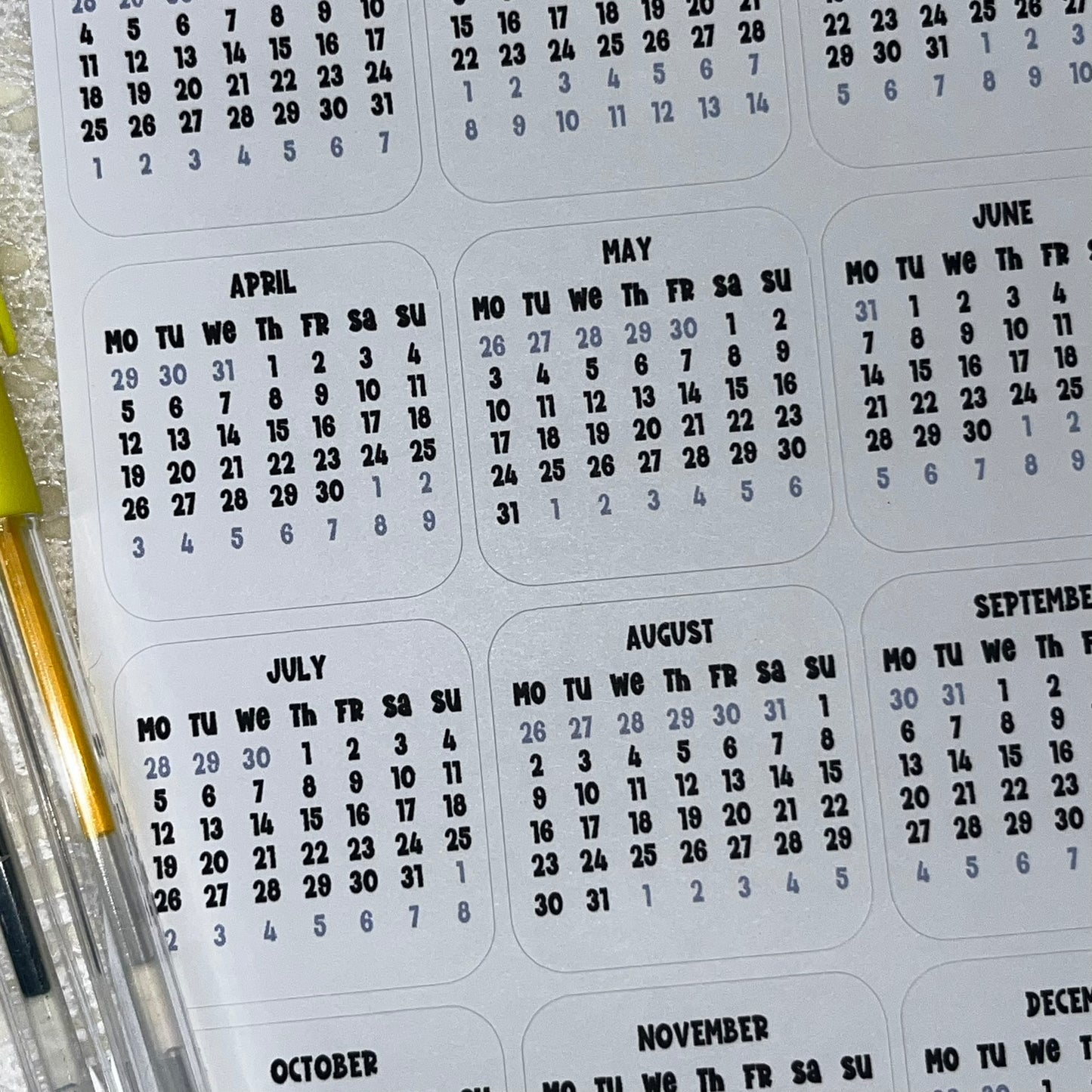 2027 - 1.5" Calendar Functional Sticker Sheet