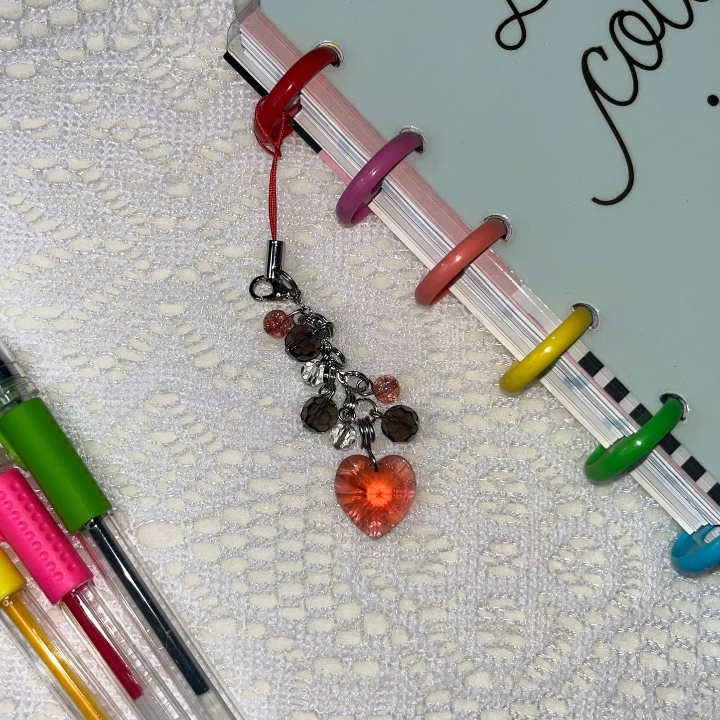 Red Crystal Heart Planner Charm