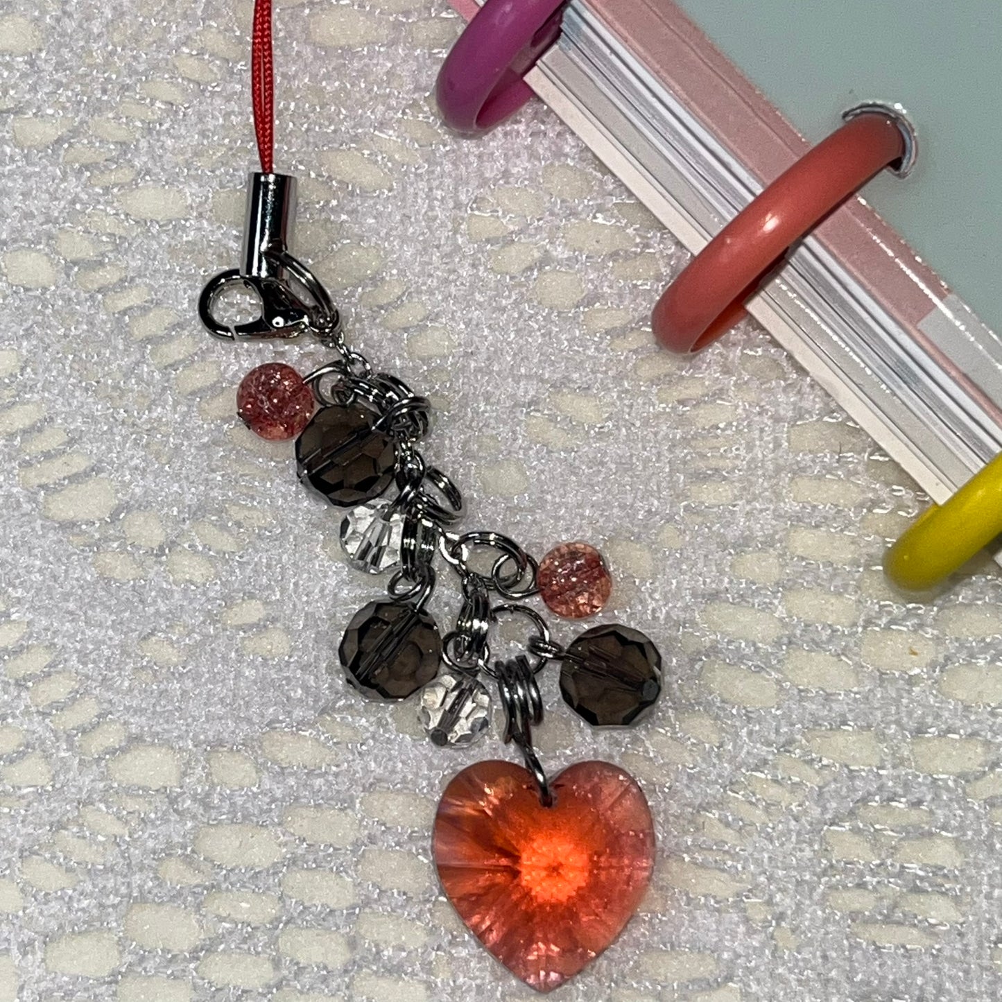 Red Crystal Heart Planner Charm