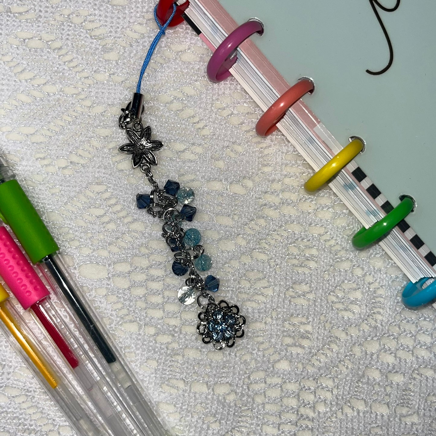Blue Flower Crystal Pendant Planner Charm