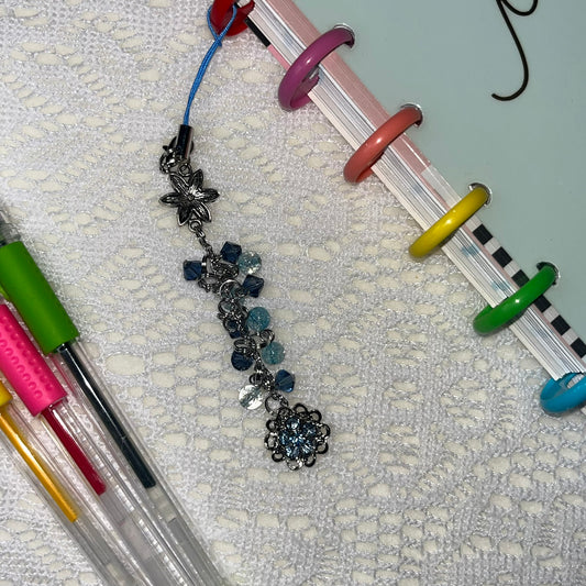 Blue Flower Crystal Pendant Planner Charm