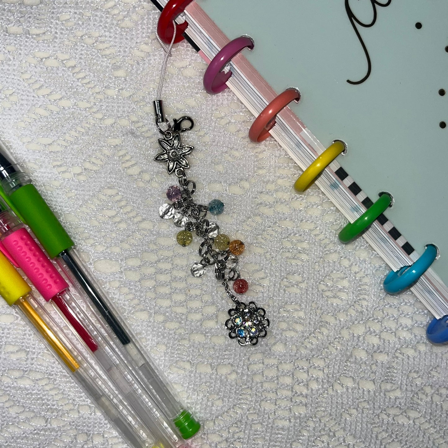 Iridescent Flower Crystal Pendant Planner Charm