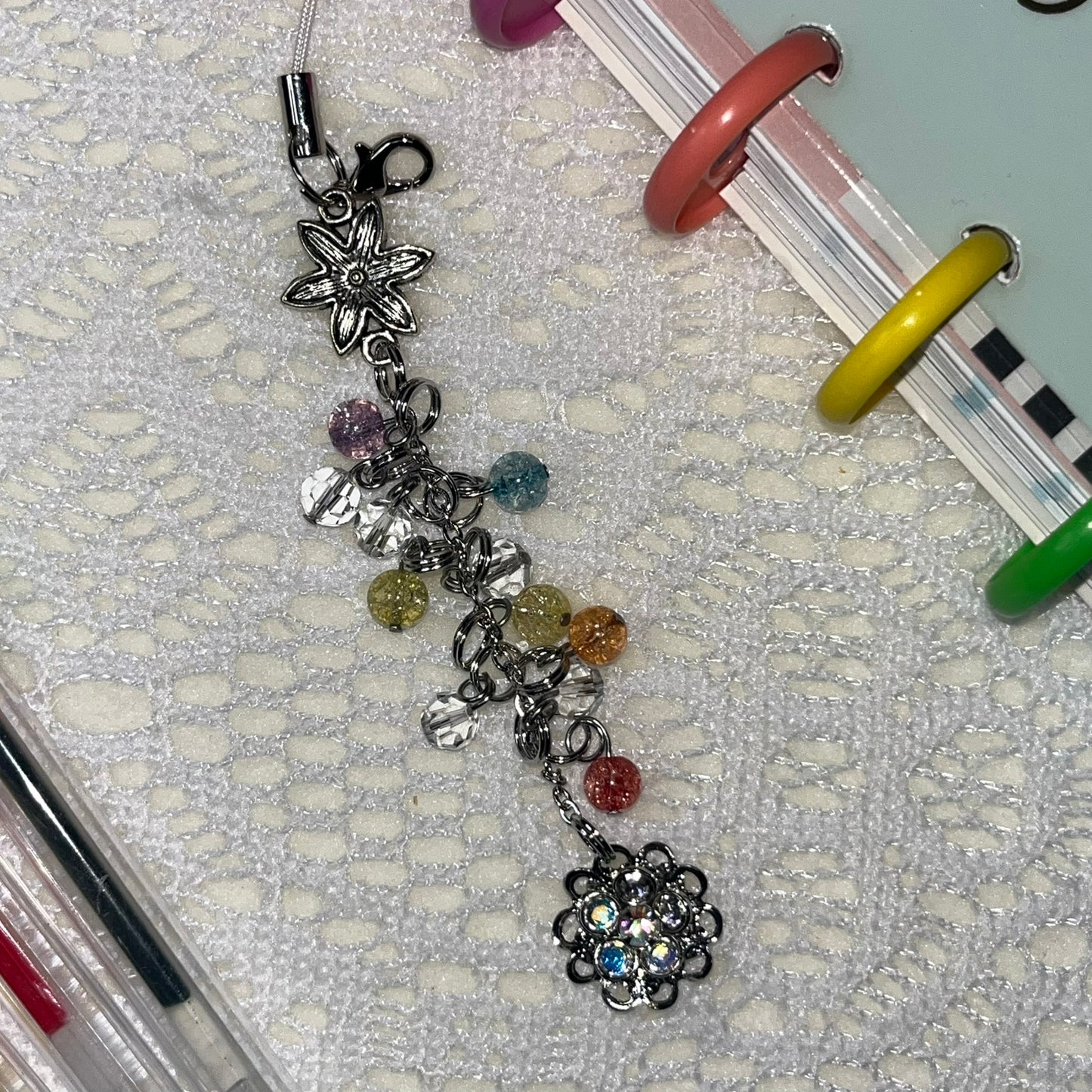 Iridescent Flower Crystal Pendant Planner Charm