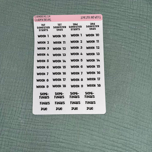 School Semester & Weeks sticker Sheet