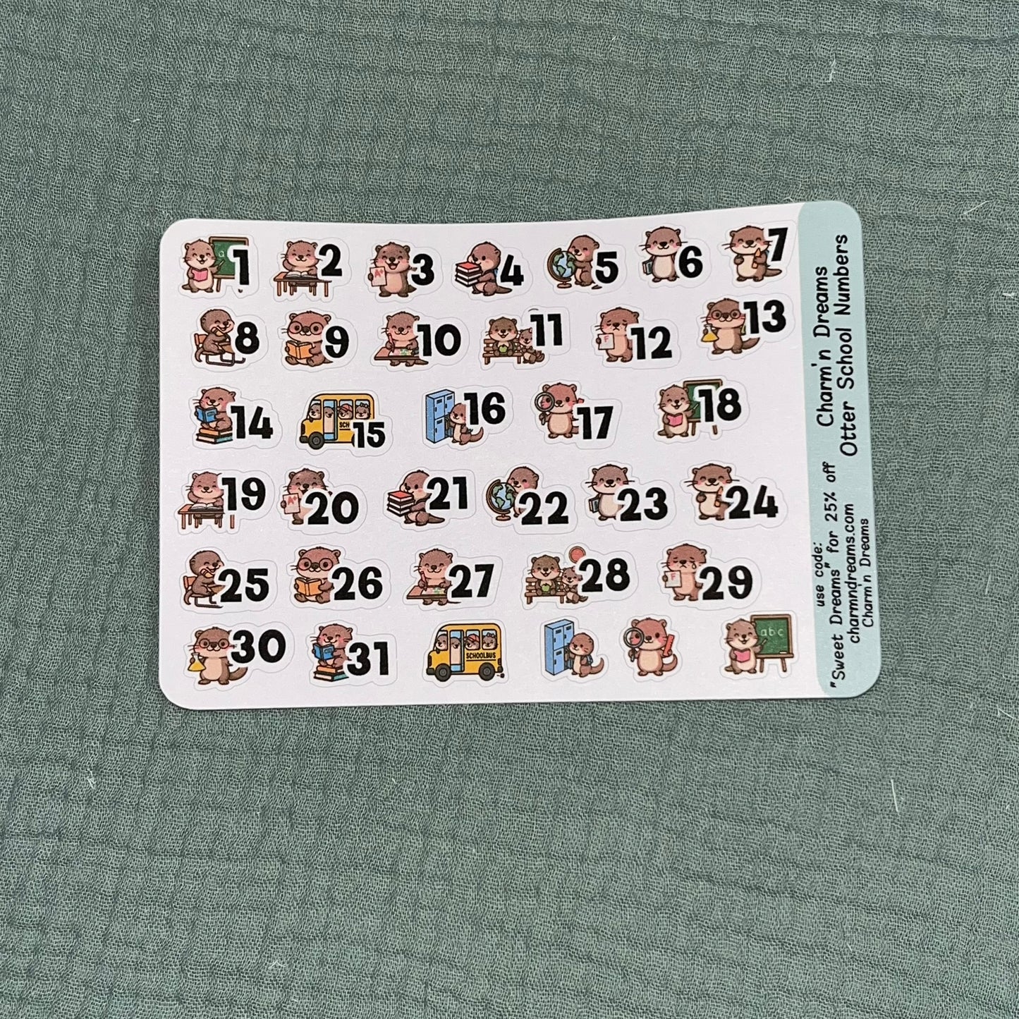 Otter School Dates Numbers sticker Sheet