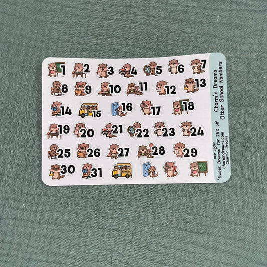 Otter School Dates Numbers sticker Sheet