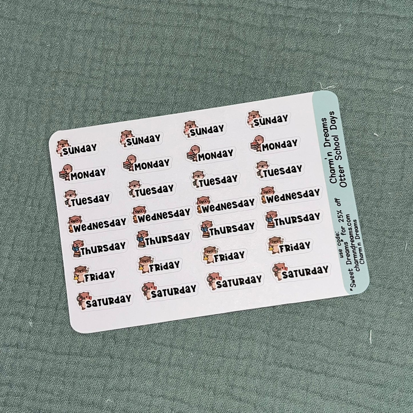 Otter School Days of the Week sticker Sheet