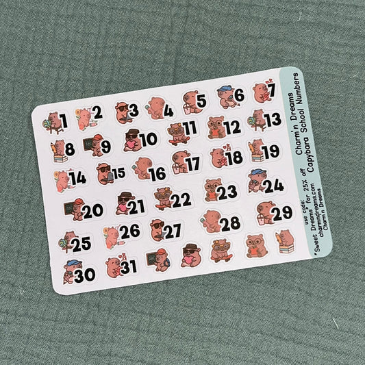 Capybara School Dates Numbers sticker Sheet