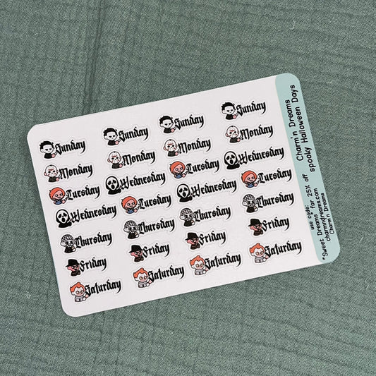 Spooky Characters Days of the Week sticker Sheet