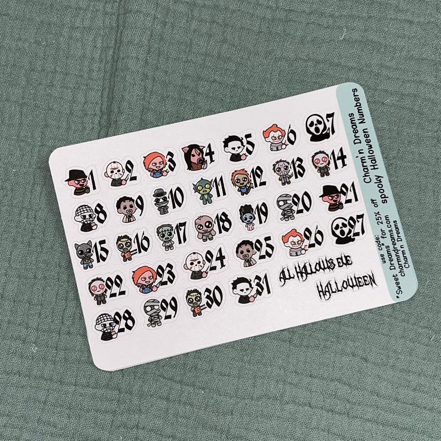 Spooky Characters Dates Numbers sticker Sheet