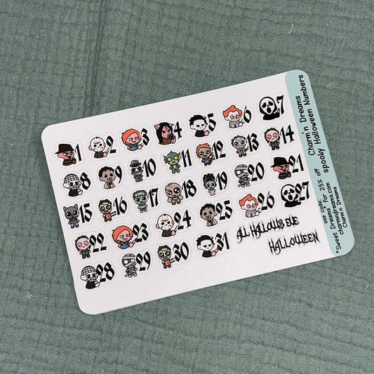 Spooky Characters Dates Numbers sticker Sheet