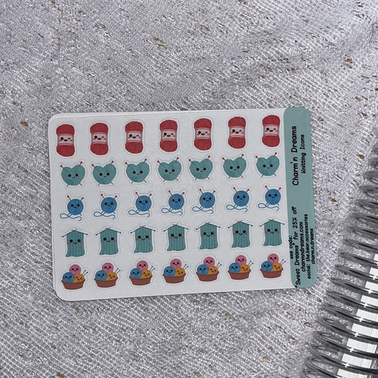 Mini Knitting Icon Planner Stickers