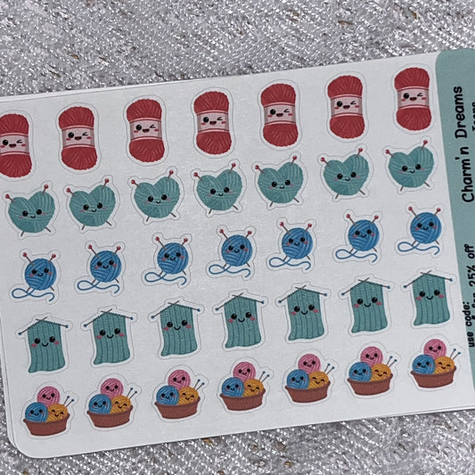 Mini Knitting Icon Planner Stickers