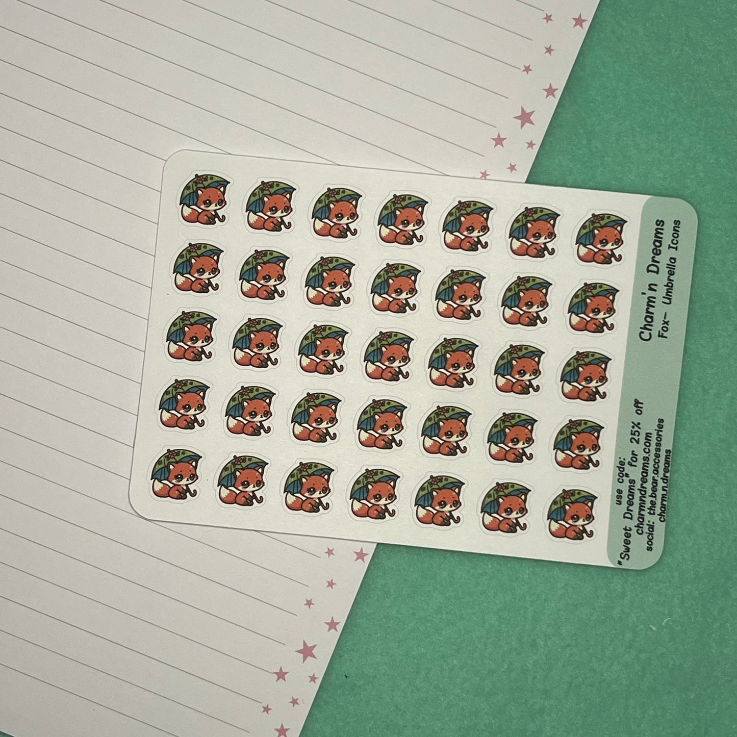 Fox Umbrella Icon Planner Stickers