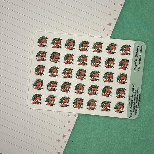 Fox Umbrella Icon Planner Stickers
