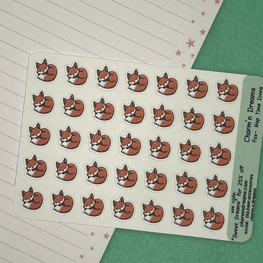 Fox Nap Time Icon Planner Stickers