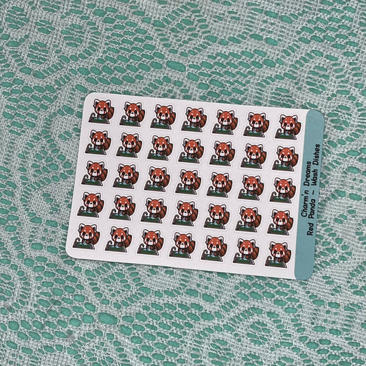 Red Panda Wash Dishes Icon Planner Stickers